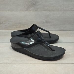 Fitflop Womem Black Thong T Strap Wedge Sandals Shoes Sz 9